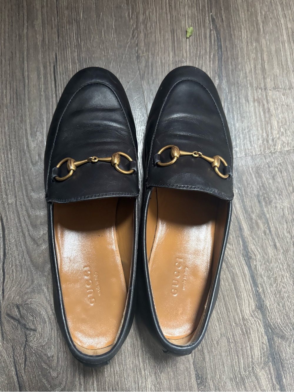 Gucci Black Leather Horsebit Slip-On Loafers with Gold Hardware